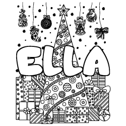 Coloriage ELLA - d&eacute;cor Sapin et Cadeaux