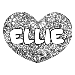 Coloriage pr&eacute;nom ELLIE - d&eacute;cor Mandala coeur