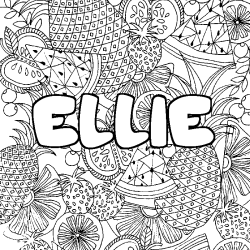Coloriage prénom ELLIE - décor Mandala fruits