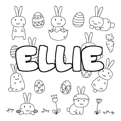 Coloriage pr&eacute;nom ELLIE - d&eacute;cor Paques