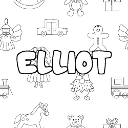 Coloriage prénom ELLIOT - décor Jouets