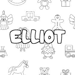 Coloriage pr&eacute;nom ELLIOT - d&eacute;cor Jouets