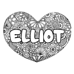 Coloriage pr&eacute;nom ELLIOT - d&eacute;cor Mandala coeur