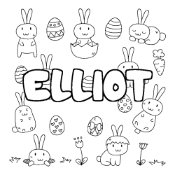 Coloriage pr&eacute;nom ELLIOT - d&eacute;cor Paques