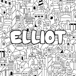 Coloriage pr&eacute;nom ELLIOT - d&eacute;cor Ville