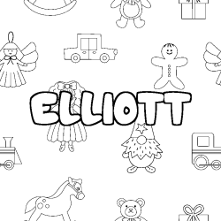 Coloriage prénom ELLIOTT - décor Jouets