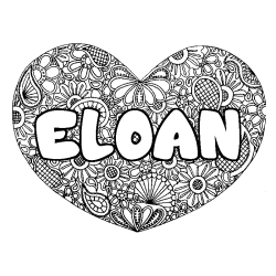 Coloriage pr&eacute;nom ELOAN - d&eacute;cor Mandala coeur