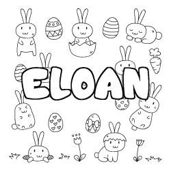 Coloriage pr&eacute;nom ELOAN - d&eacute;cor Paques