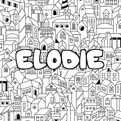 Coloriage pr&eacute;nom ELODIE - d&eacute;cor Ville