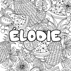 Coloriage prénom ÉLODIE - décor Mandala fruits