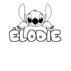Coloriage prénom ÉLODIE - décor Stitch