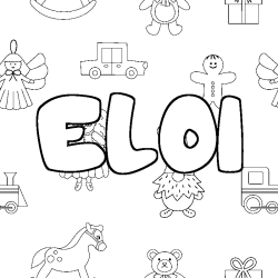 Coloriage prénom ELOI - décor Jouets