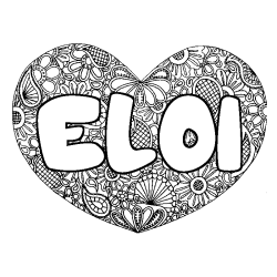 Coloriage pr&eacute;nom ELOI - d&eacute;cor Mandala coeur