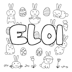 Coloriage pr&eacute;nom ELOI - d&eacute;cor Paques