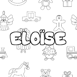 Coloriage pr&eacute;nom ELO&Iuml;SE - d&eacute;cor Jouets