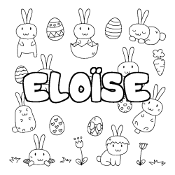 Coloriage pr&eacute;nom ELO&Iuml;SE - d&eacute;cor Paques