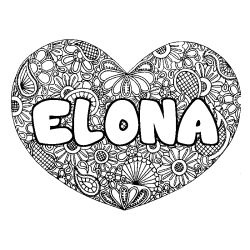 Coloriage pr&eacute;nom ELONA - d&eacute;cor Mandala coeur