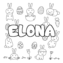 Coloriage prénom ELONA - décor Paques