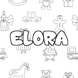 Coloriage prénom ELORA - décor Jouets