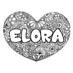 Coloriage prénom ELORA - décor Mandala coeur