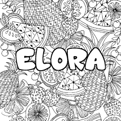 Coloriage prénom ELORA - décor Mandala fruits