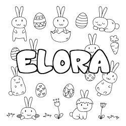 Coloriage pr&eacute;nom ELORA - d&eacute;cor Paques