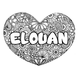 Coloriage prénom ELOUAN - décor Mandala coeur