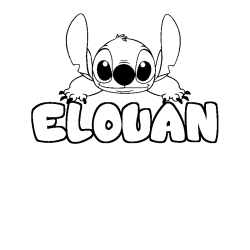 Coloriage prénom ELOUAN - décor Stitch