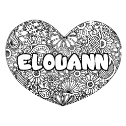 Coloriage pr&eacute;nom ELOUANN - d&eacute;cor Mandala coeur