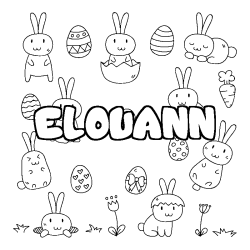 Coloriage pr&eacute;nom ELOUANN - d&eacute;cor Paques