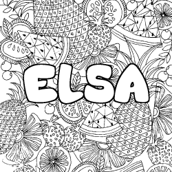 Coloriage prénom ELSA - décor Mandala fruits