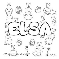 Coloriage prénom ELSA - décor Paques