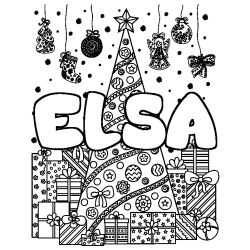 Coloriage ELSA - d&eacute;cor Sapin et Cadeaux
