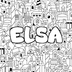 Coloriage prénom ELSA - décor Ville