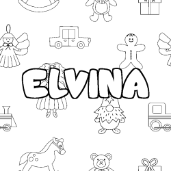 Coloriage prénom ELVINA - décor Jouets