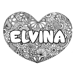 Coloriage prénom ELVINA - décor Mandala coeur