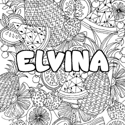 Coloriage prénom ELVINA - décor Mandala fruits