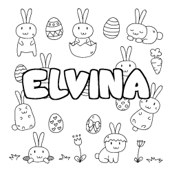 Coloriage pr&eacute;nom ELVINA - d&eacute;cor Paques