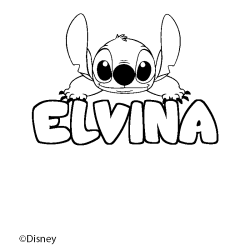 Coloriage pr&eacute;nom ELVINA - d&eacute;cor Stitch