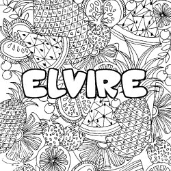 Coloriage pr&eacute;nom ELVIRE - d&eacute;cor Mandala fruits