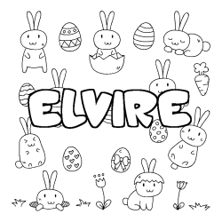 Coloriage pr&eacute;nom ELVIRE - d&eacute;cor Paques