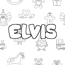 Coloriage prénom ELVIS - décor Jouets
