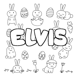 Coloriage pr&eacute;nom ELVIS - d&eacute;cor Paques