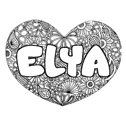 Coloriage pr&eacute;nom ELYA - d&eacute;cor Mandala coeur