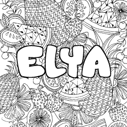 Coloriage prénom ELYA - décor Mandala fruits