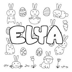 Coloriage pr&eacute;nom ELYA - d&eacute;cor Paques