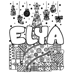 Coloriage ELYA - d&eacute;cor Sapin et Cadeaux