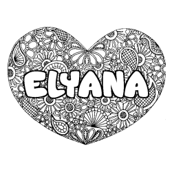 Coloriage prénom ELYANA - décor Mandala coeur