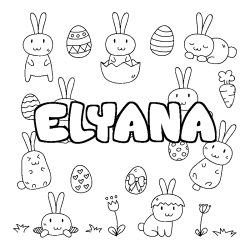 Coloriage prénom ELYANA - décor Paques