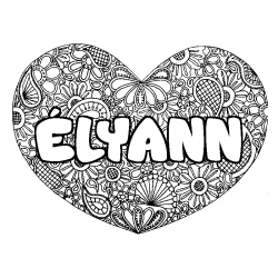 Coloriage pr&eacute;nom &Eacute;LYANN - d&eacute;cor Mandala coeur